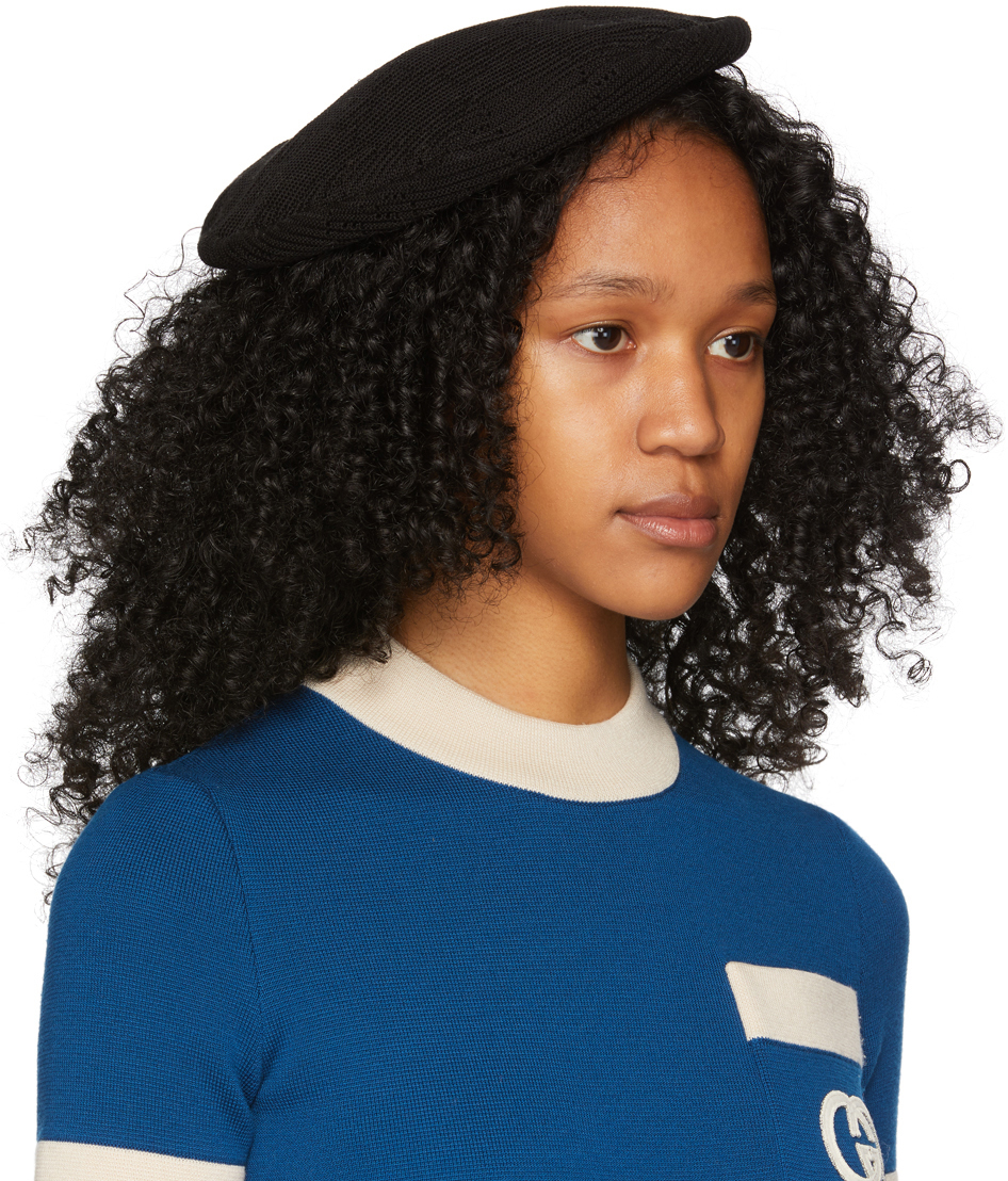 Gucci Black Crochet GG Beret Gucci