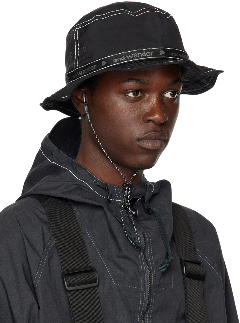 and wander Black JQ Tape Bucket Hat and Wander