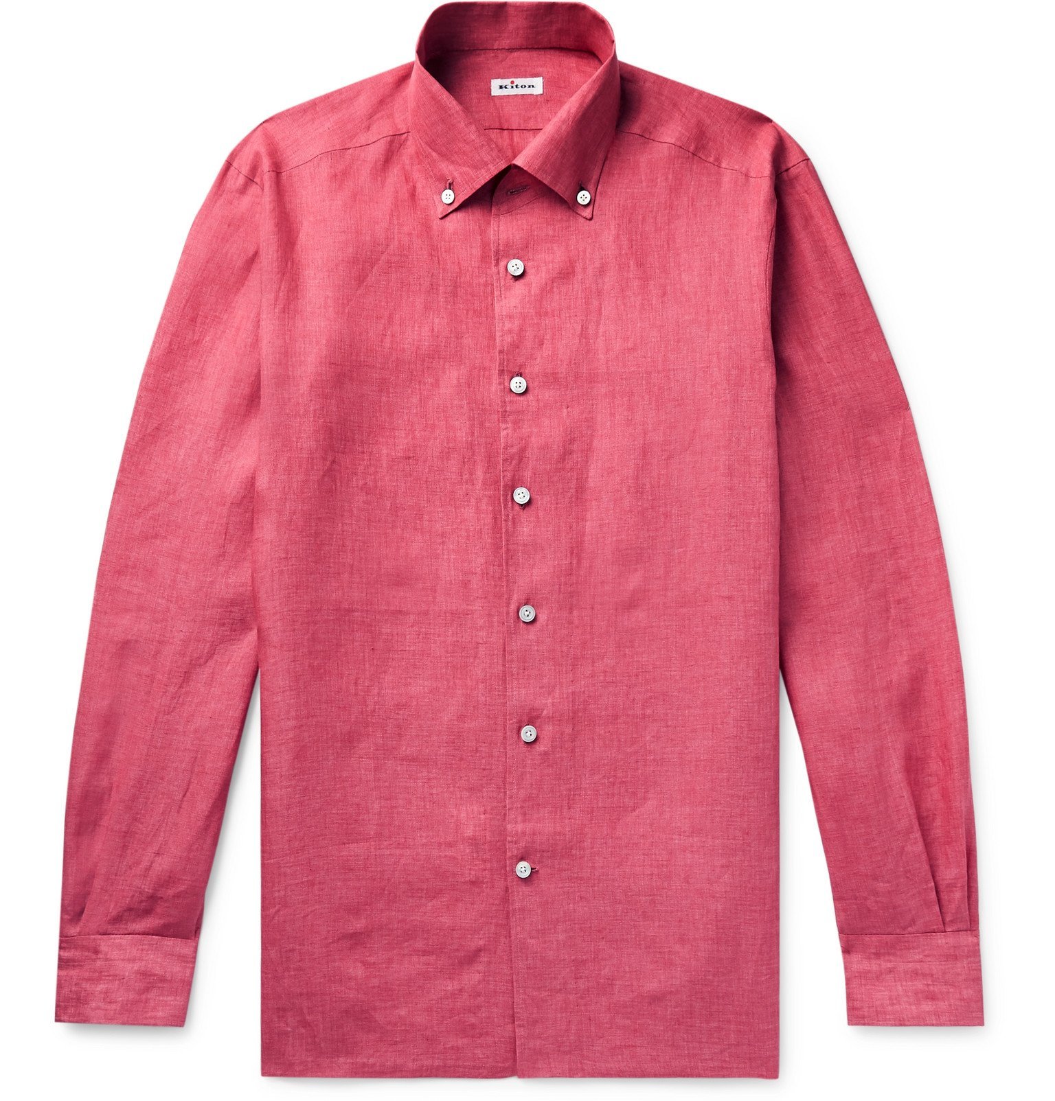 Kiton ButtonDown Collar Linen Shirt Red Kiton