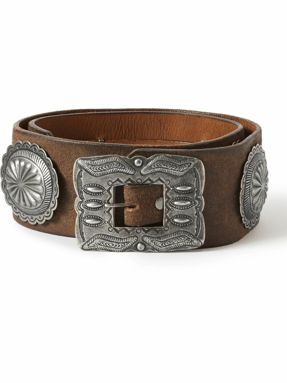 RRL 6.5cm Concha Distressed Embellished Suede Belt Brown RRL