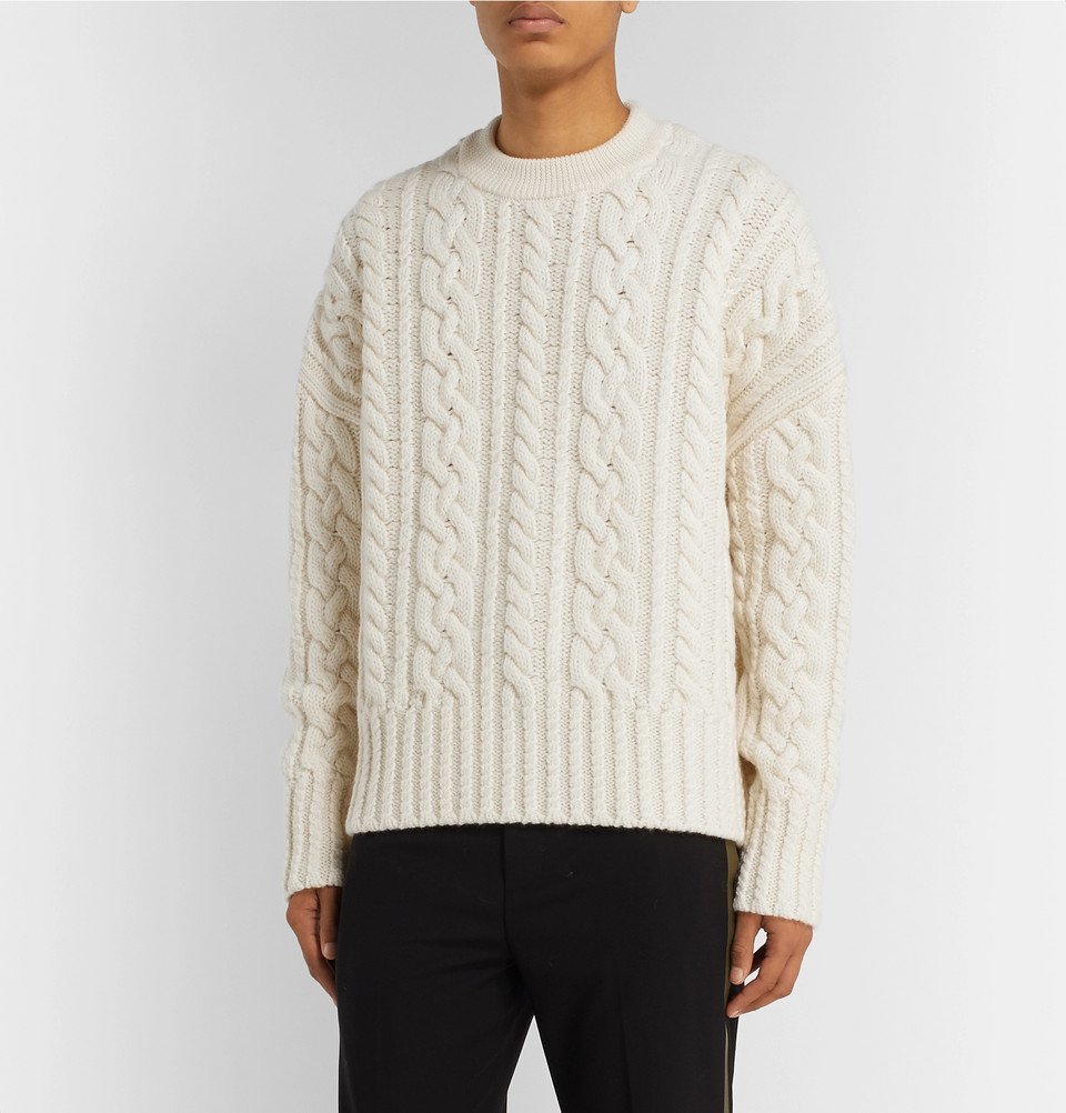 AMI - Oversized Cable-Knit Wool Sweater - Off-white AMI