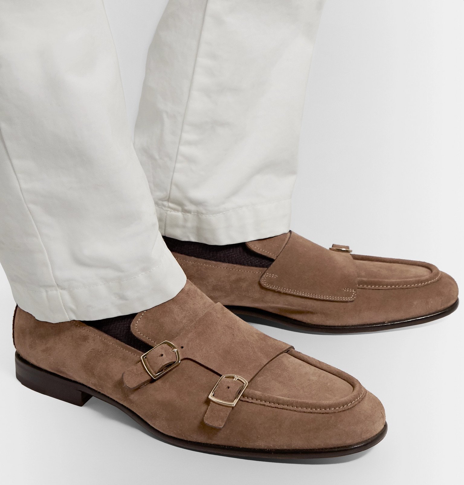 Santoni - Suede Monk-Strap Shoes - Brown Santoni