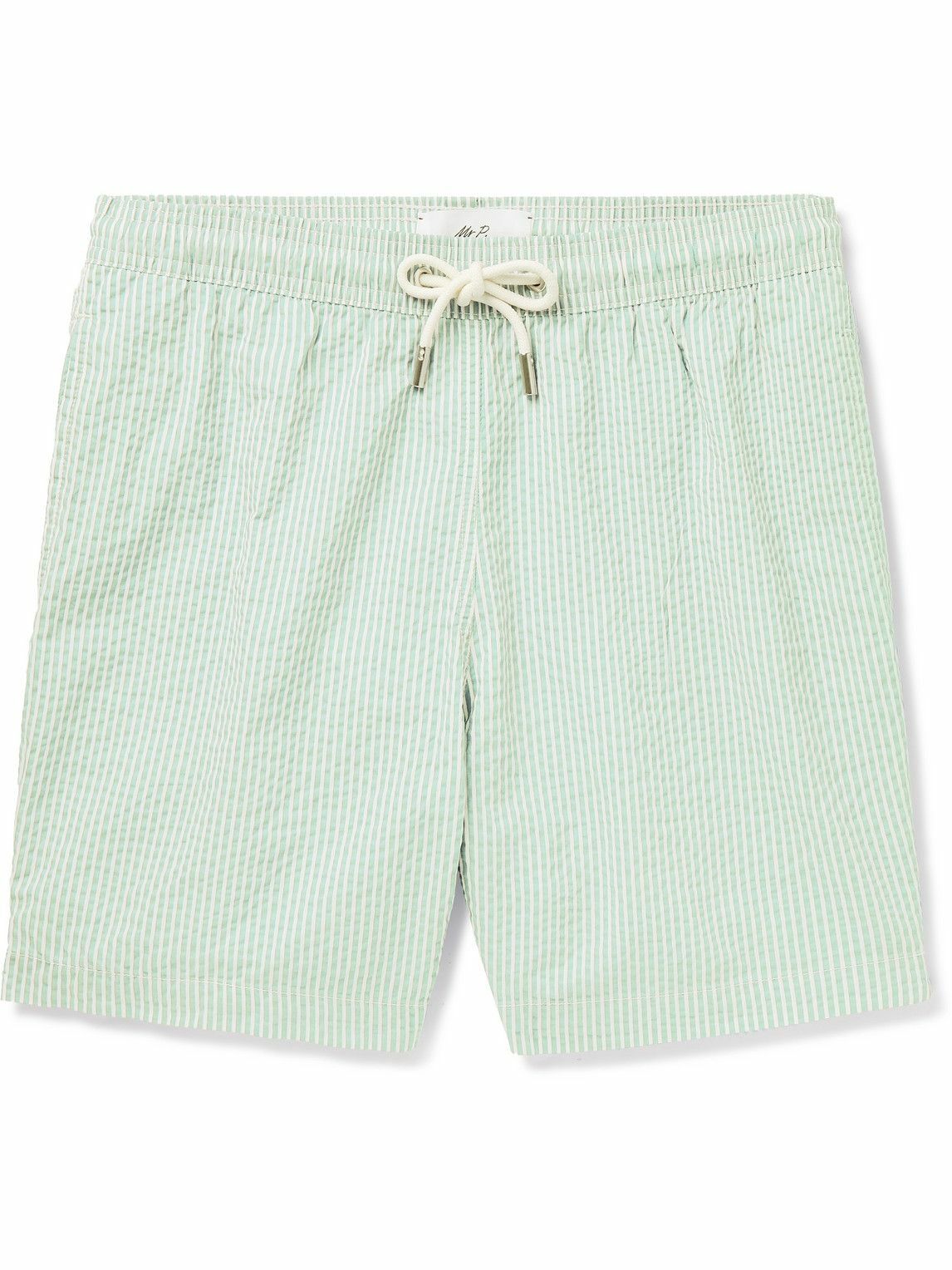 Mr P. - Striped Cotton-Blend Seersucker Swim Shorts - Green Mr P.
