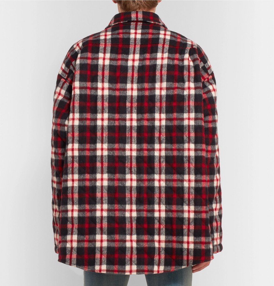 Balenciaga - Oversized Quilted Checked Cotton-Flannel Coat - Red 