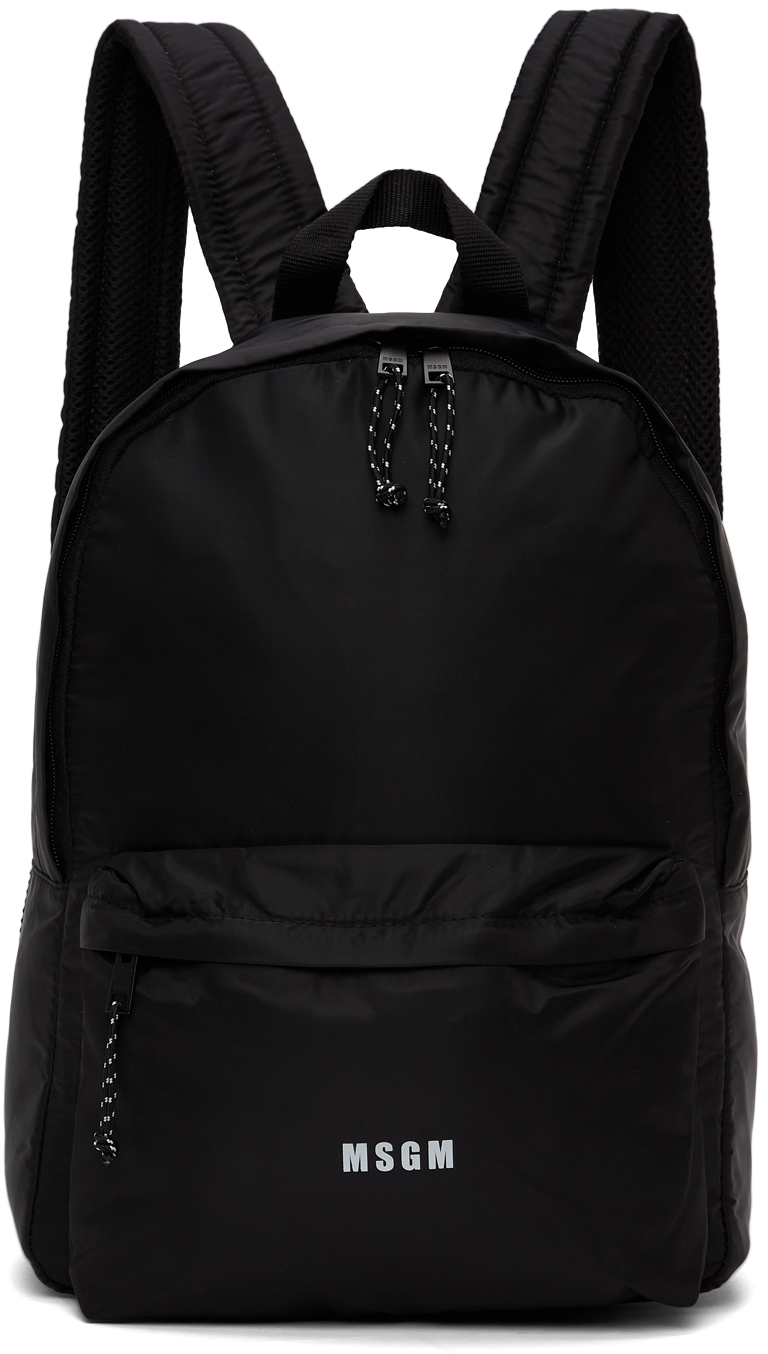 MSGM Black Canvas Logo Backpack MSGM