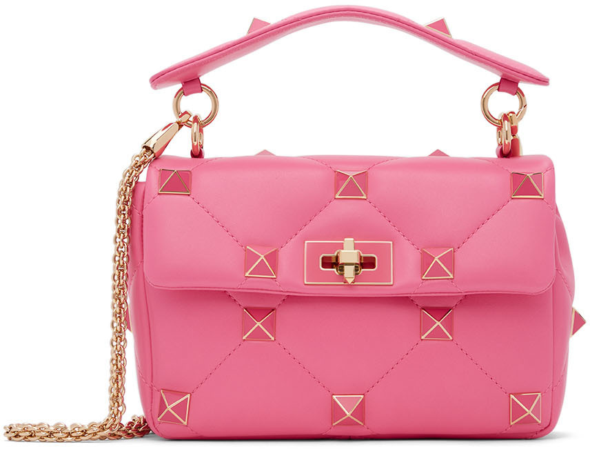 Valentino Garavani Pink Medium Roman Stud Shoulder Bag Valentino Garavani