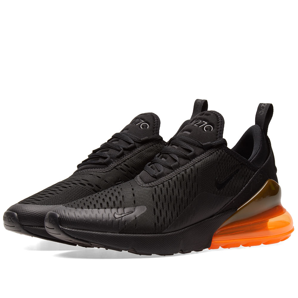 black and orange air max 270