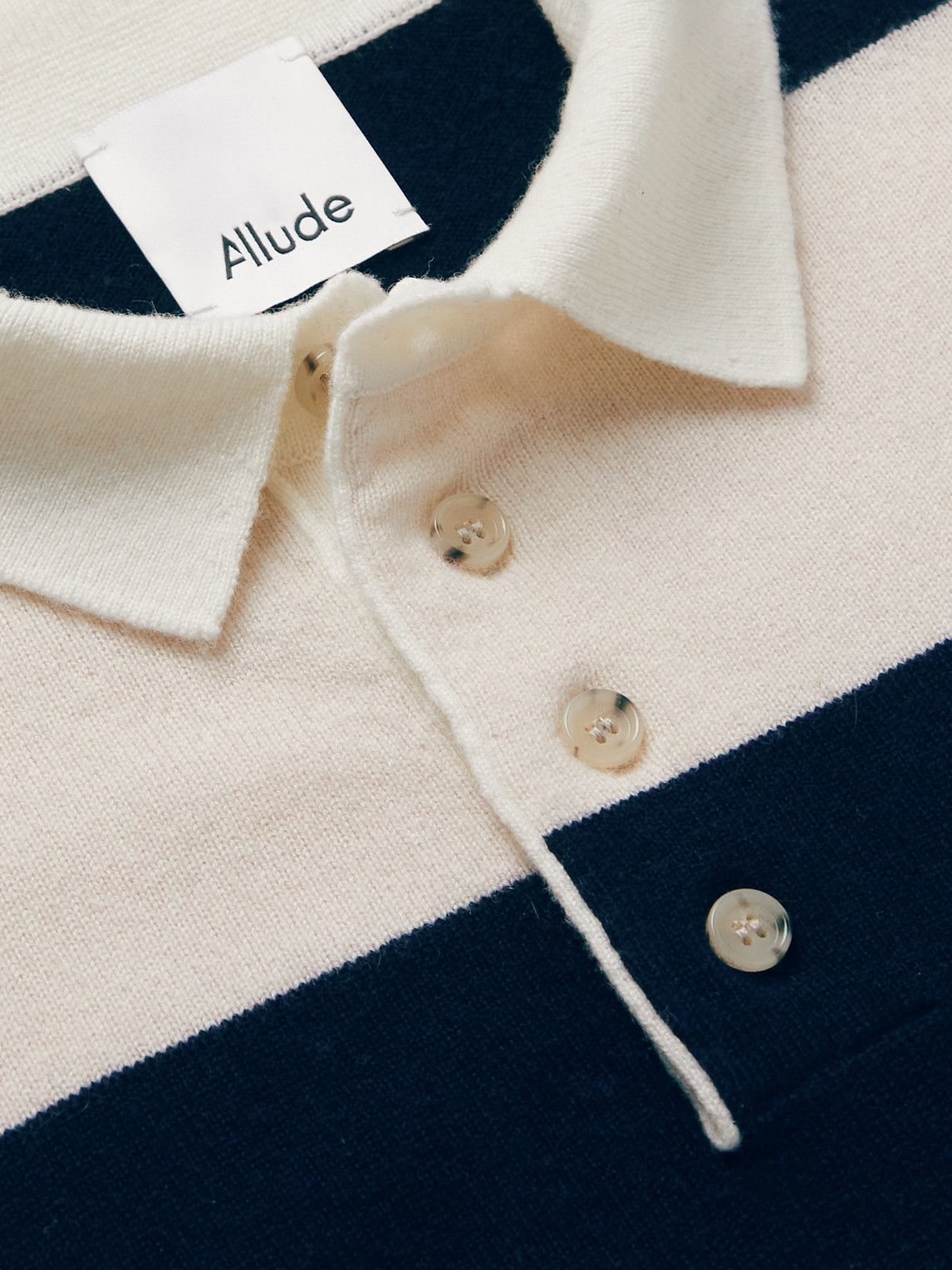 Allude - Striped Virgin Wool and Cashmere-Blend Polo Shirt - Neutrals