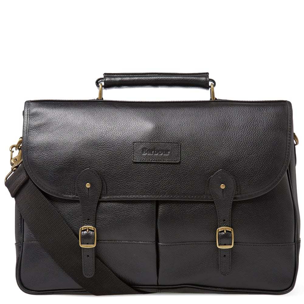 barbour leather briefcase black