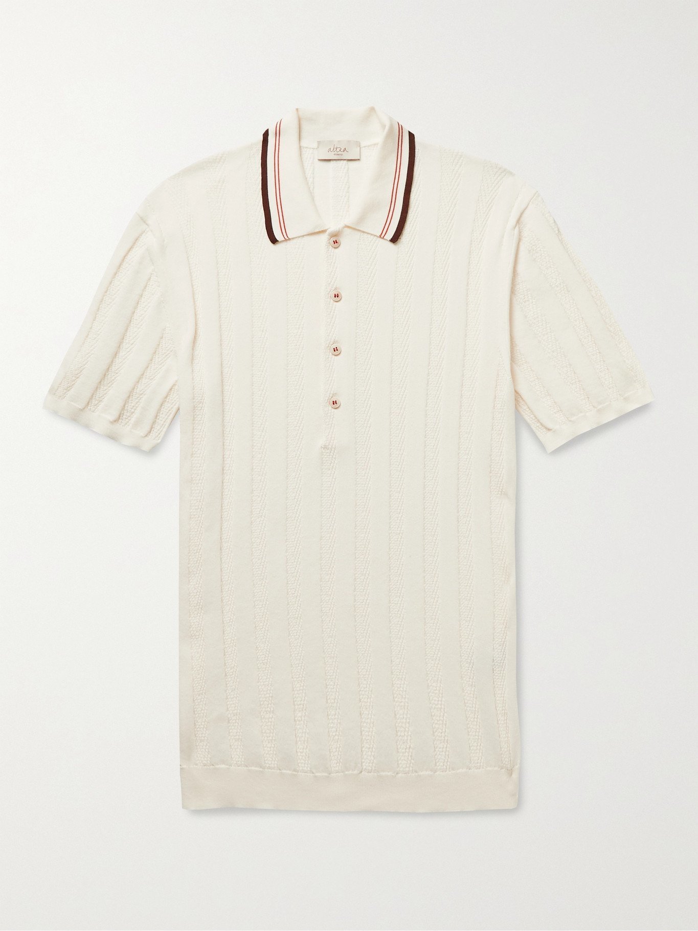 ALTEA - Slim-Fit Striped Cotton Polo Shirt - Neutrals Altea