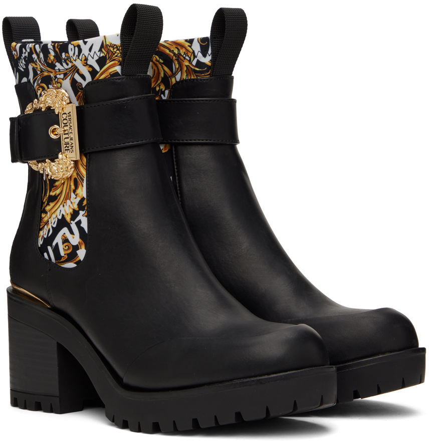 Versace Jeans Couture Black Leather Ankle Boots Versace