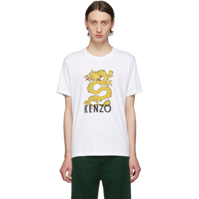 Kenzo White Limited Edition Dragon Logo T Shirt Kenzo