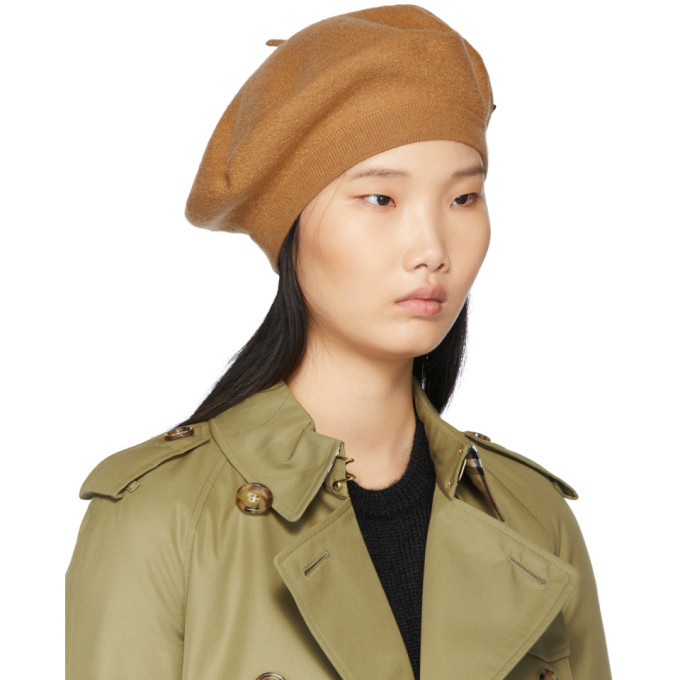 Burberry Tan Merino Wool Logo Beret 