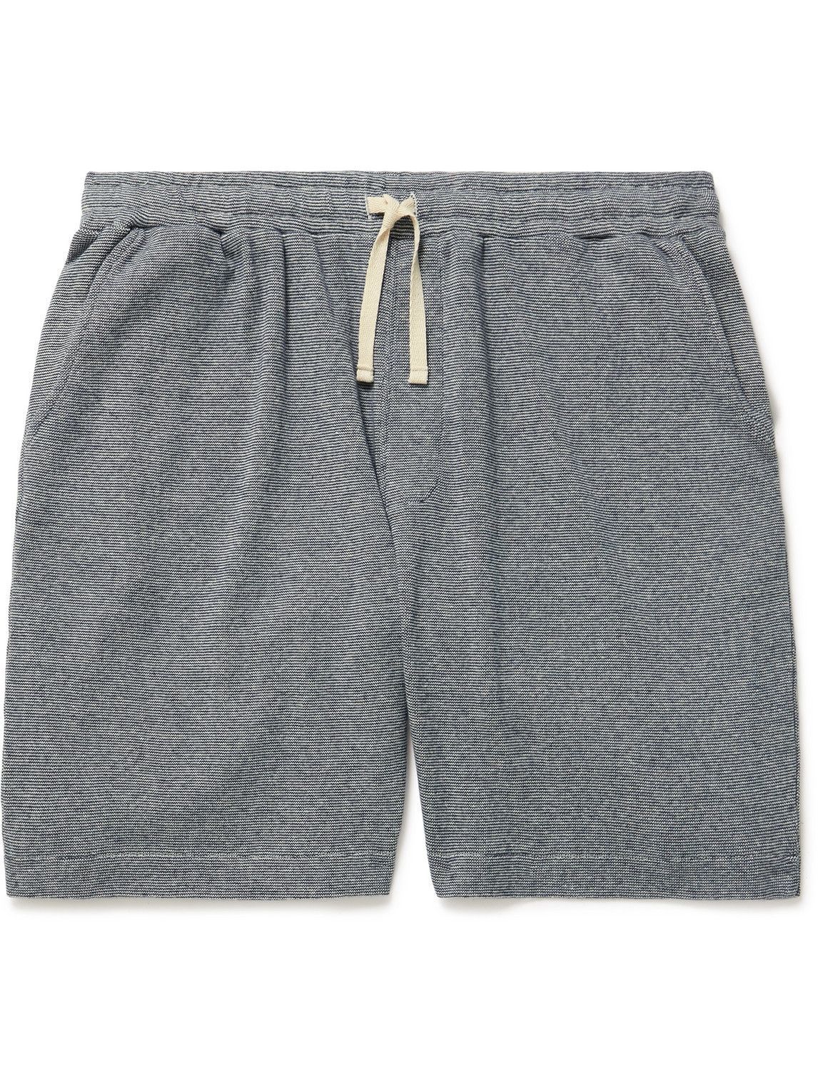 Photo: Oliver Spencer Loungewear - Straight-Leg Striped Cotton-Jersey Drawstring Shorts - Blue