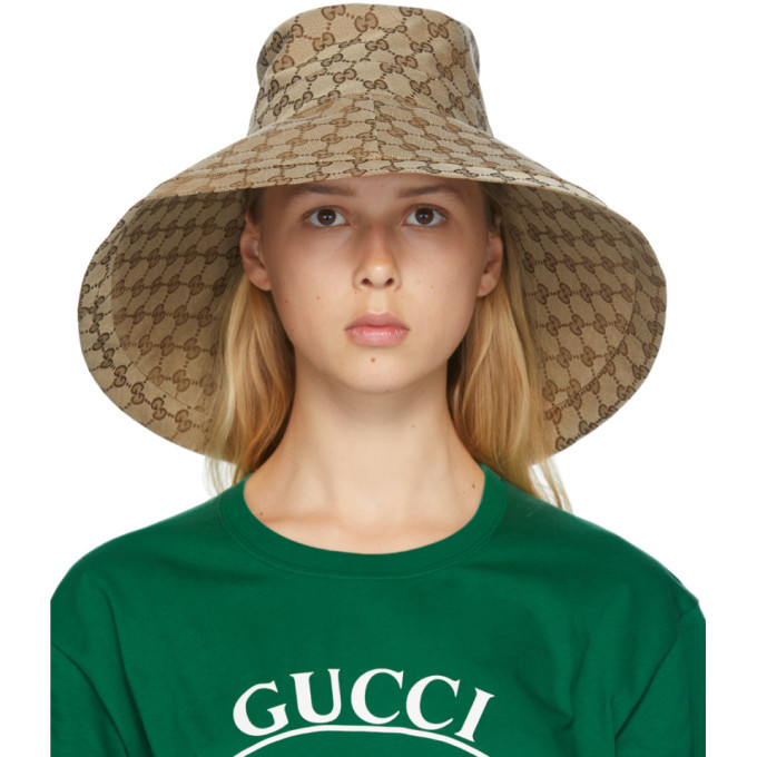 Gucci Beige Canvas GG Wide Brim Hat Gucci