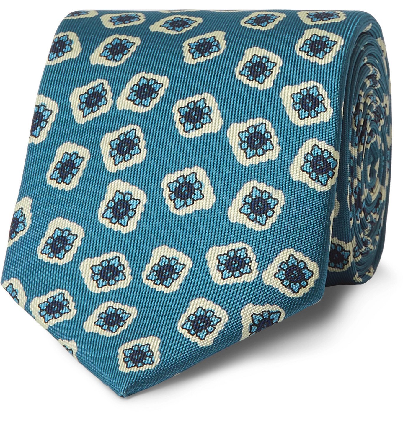 E.MARINELLA 8cm FloralPrint SilkTwill Tie Blue E.MARINELLA