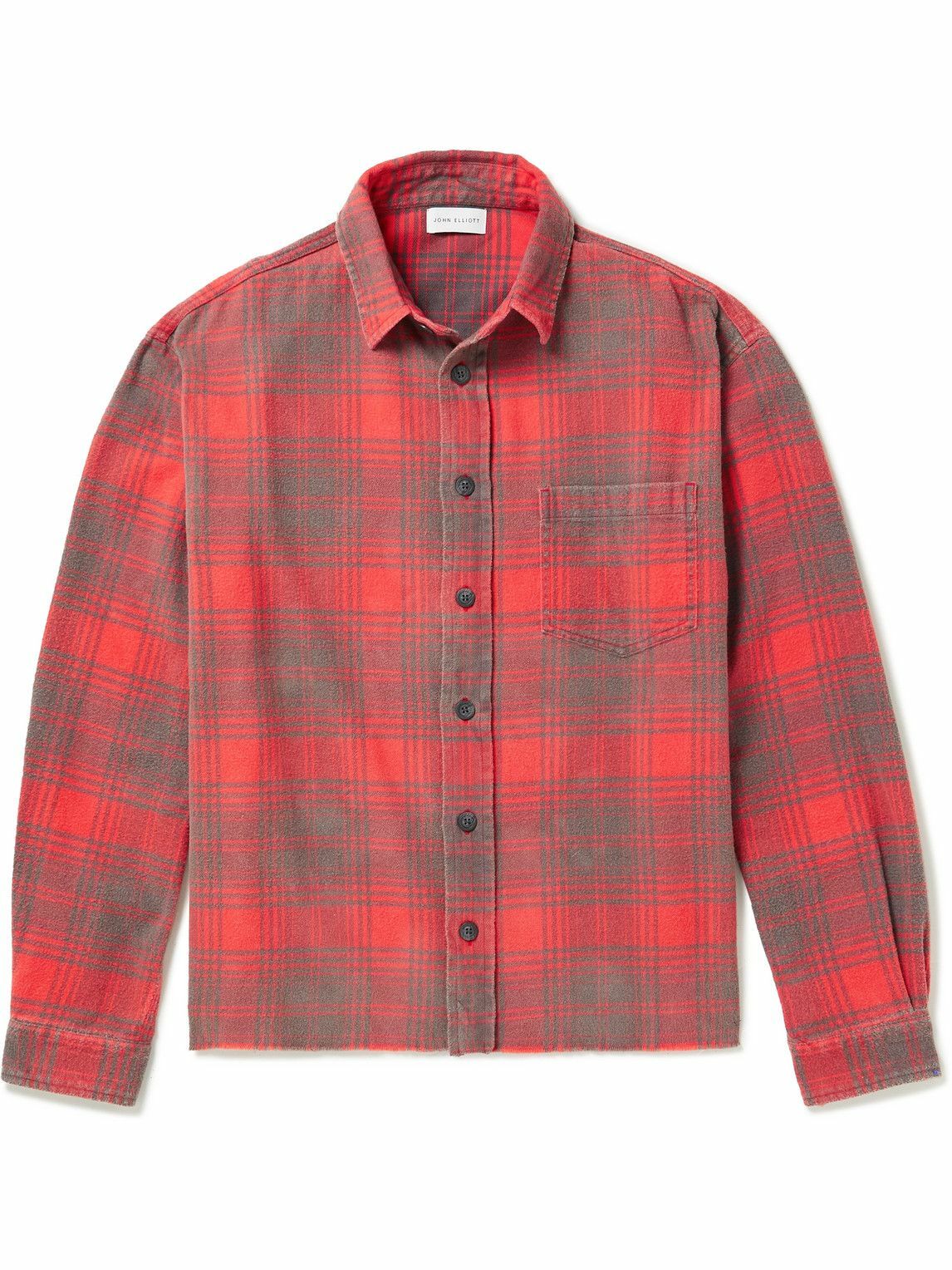 John Elliott Distressed Checked CottonFlannel Shirt Red John Elliott