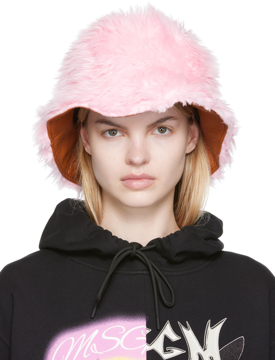 MSGM Pink Faux-Fur Bucket Hat MSGM