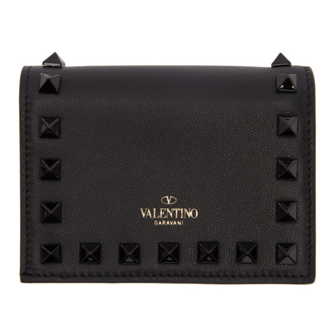 Valentino Black Valentino Garavani Small Rockstud French Flap Wallet