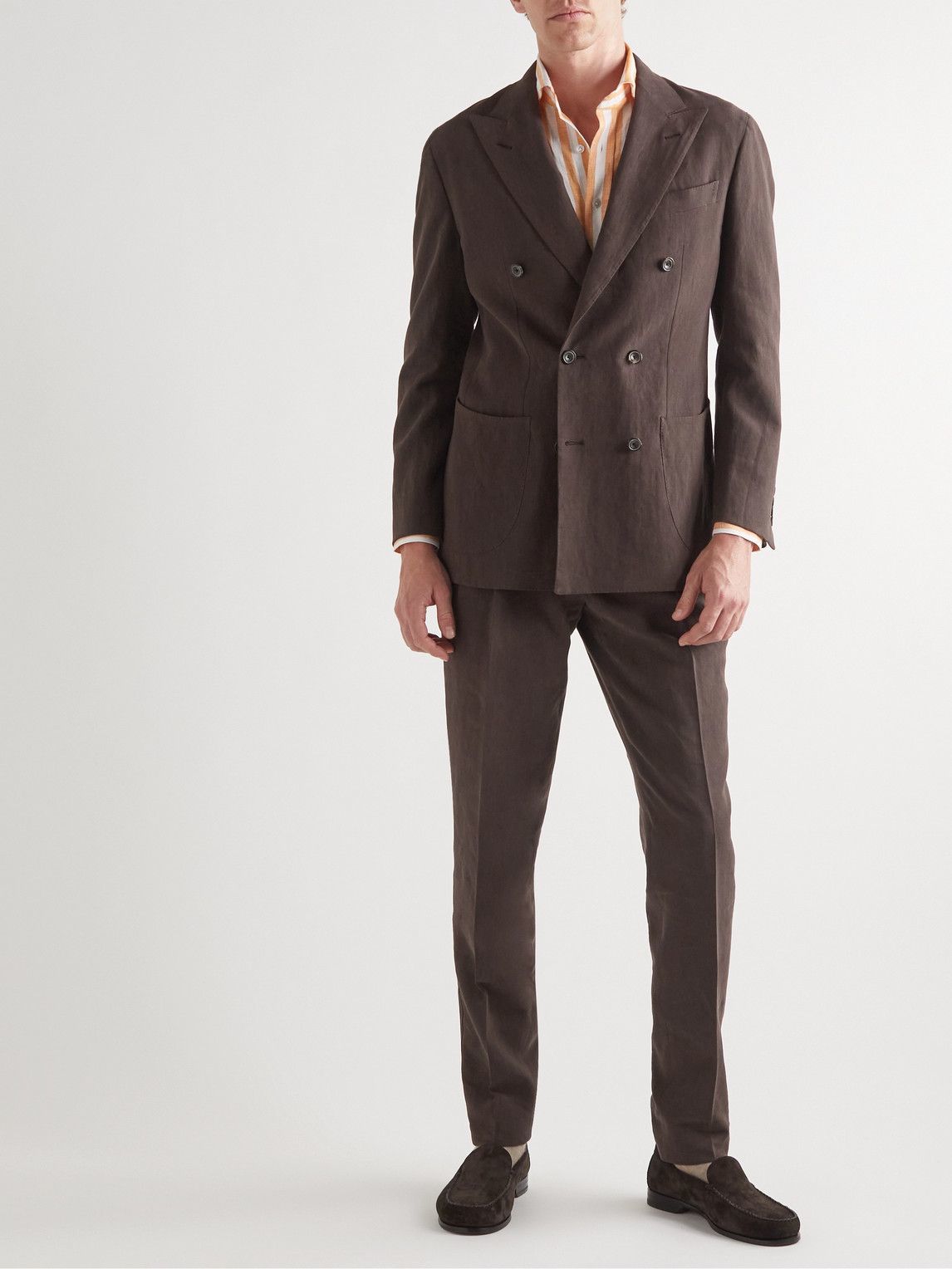 Thom Sweeney - Double-Breasted Linen Suit Jacket - Brown Thom Sweeney