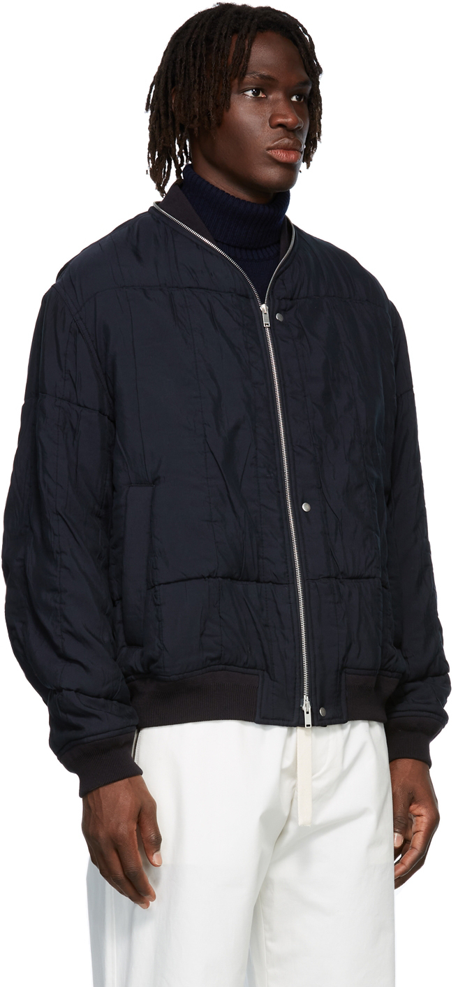 Jil Sander Navy Quilted Zip-Up Bomber Jacket Jil Sander