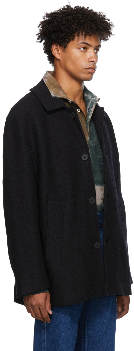 navy boiled wool coat