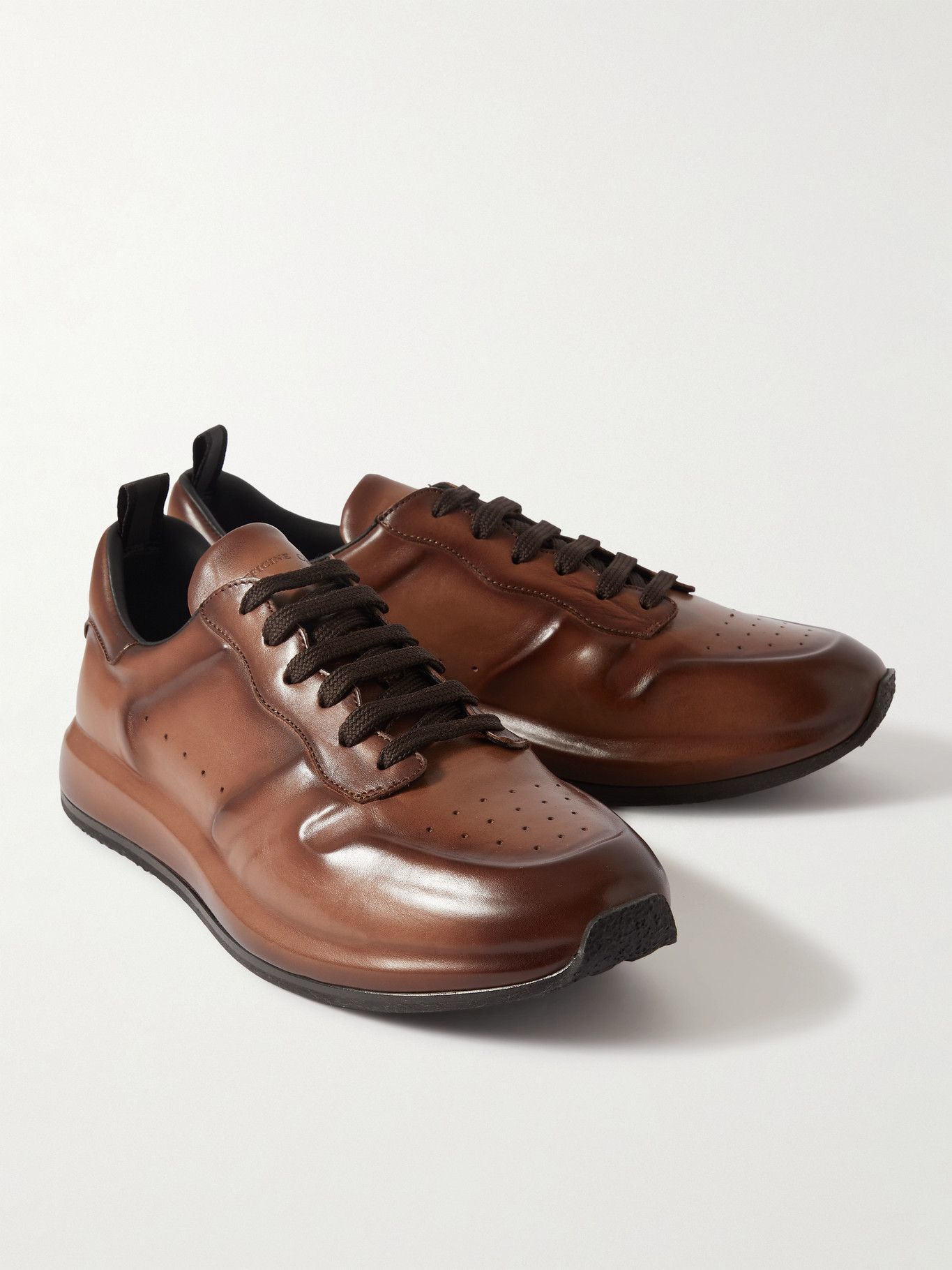 OFFICINE CREATIVE - Race Lux 1 Glossed Leather Sneakers - Brown ...