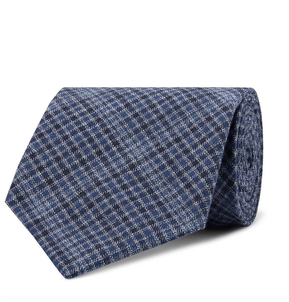 Photo: Oliver Spencer - 8cm Checked Cotton Tie - Blue