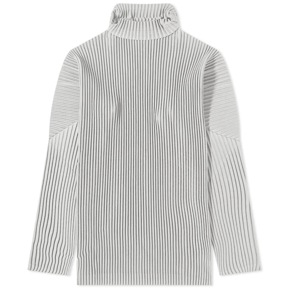 Homme Plissé Issey Miyake Men's Pleated Roll Neck in Light Grey Homme ...