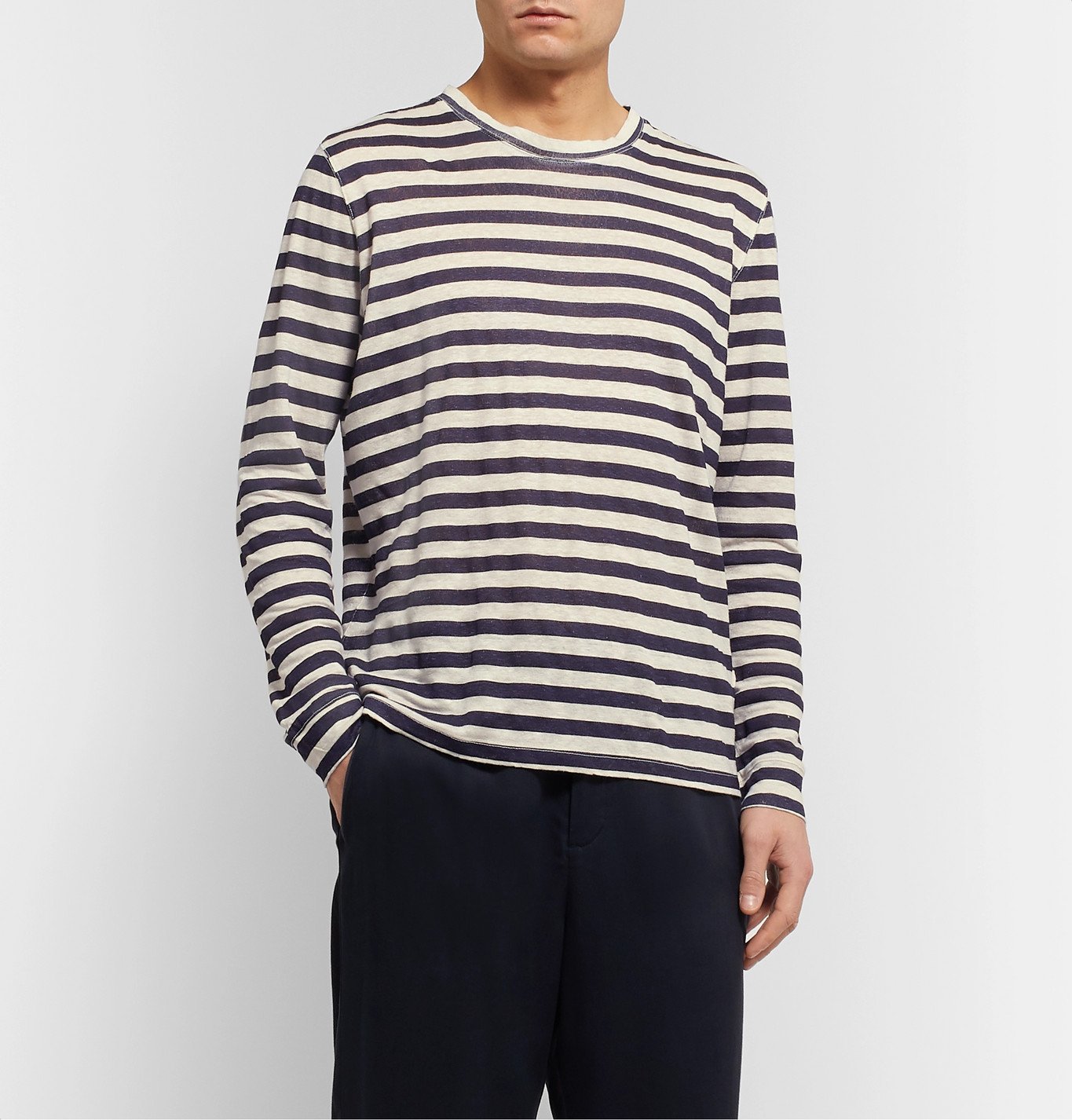 120% - Striped Linen T-Shirt - Blue 120%