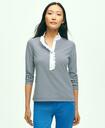 Brooks Brothers Women's Supima Cotton Striped Ruffled Henley Shirt | Navy/White