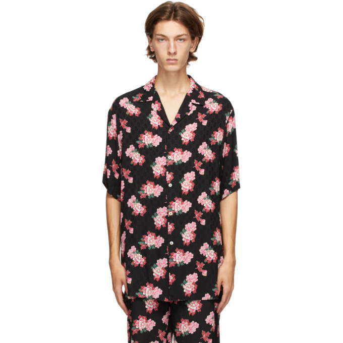 peony print silk bowling shirt