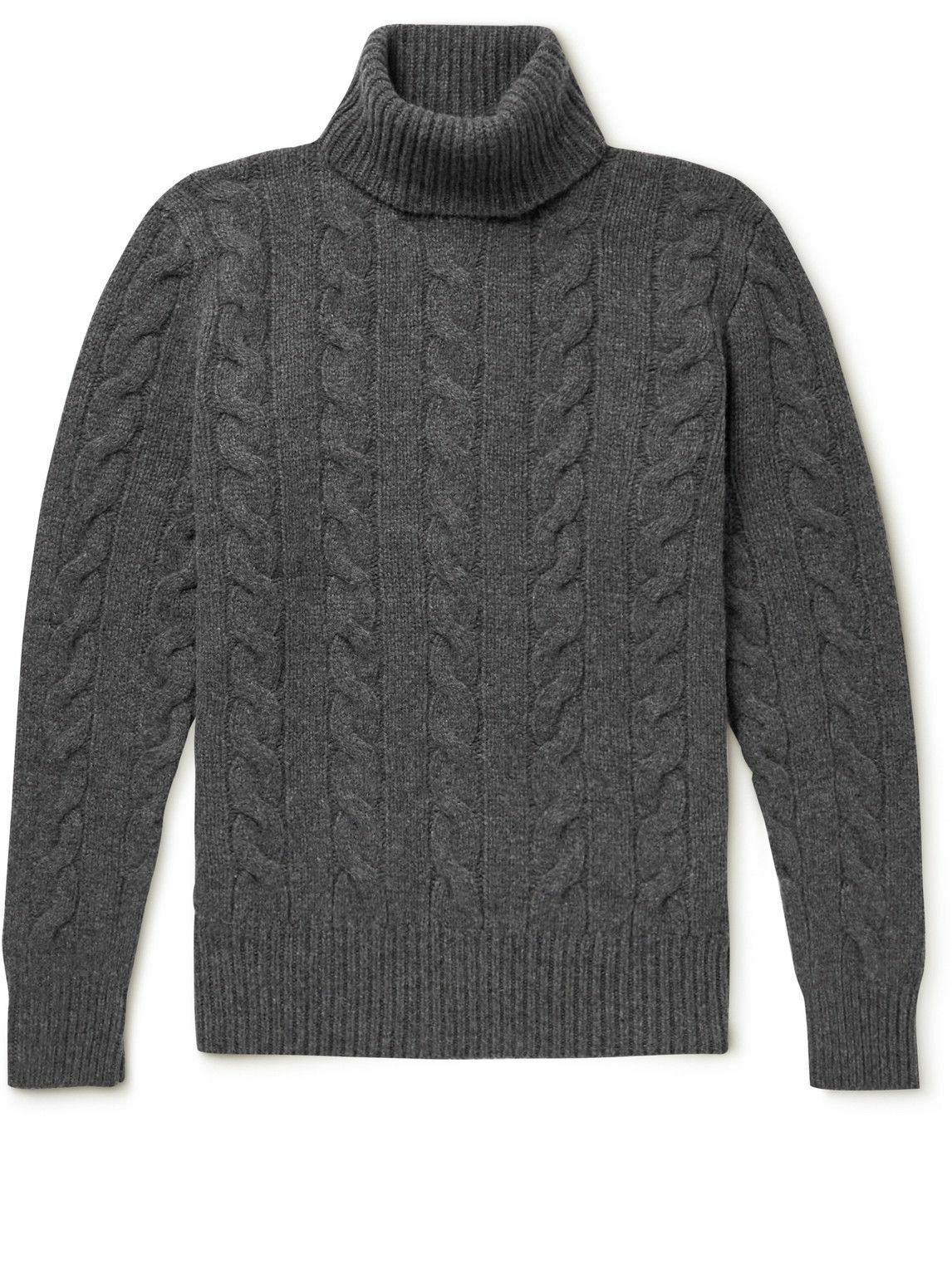 Photo: Polo Ralph Lauren - Cable-Knit Wool and Cashmere-Blend Rollneck Sweater - Gray