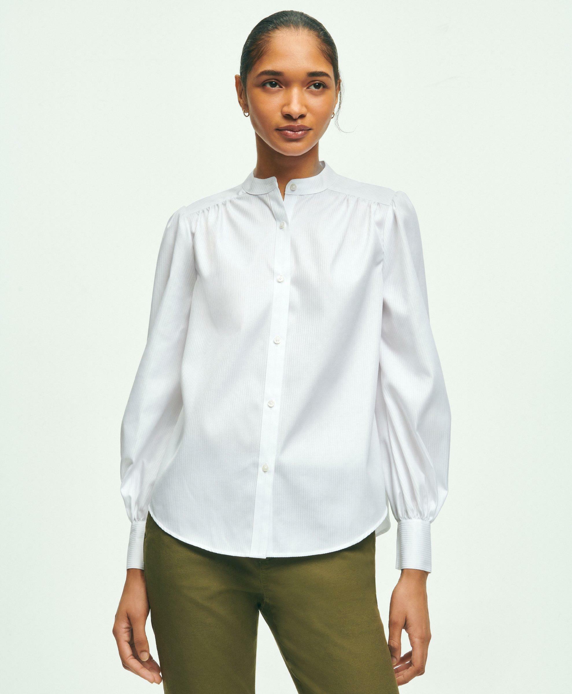 Brooks Brothers Women's Cotton Dobby Blouse | White