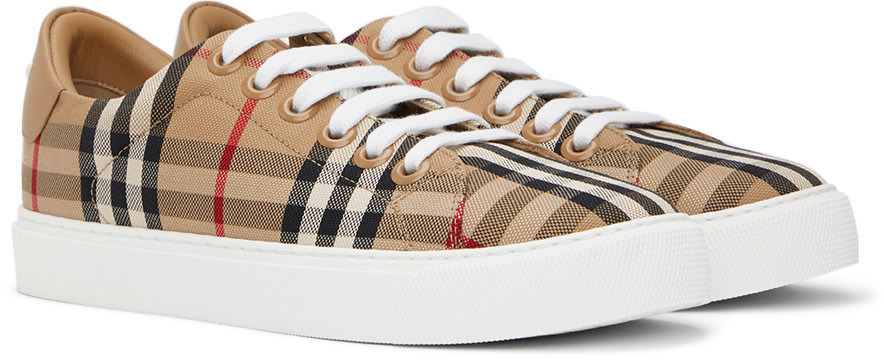 Burberry Beige New Albridge Check Sneakers Burberry