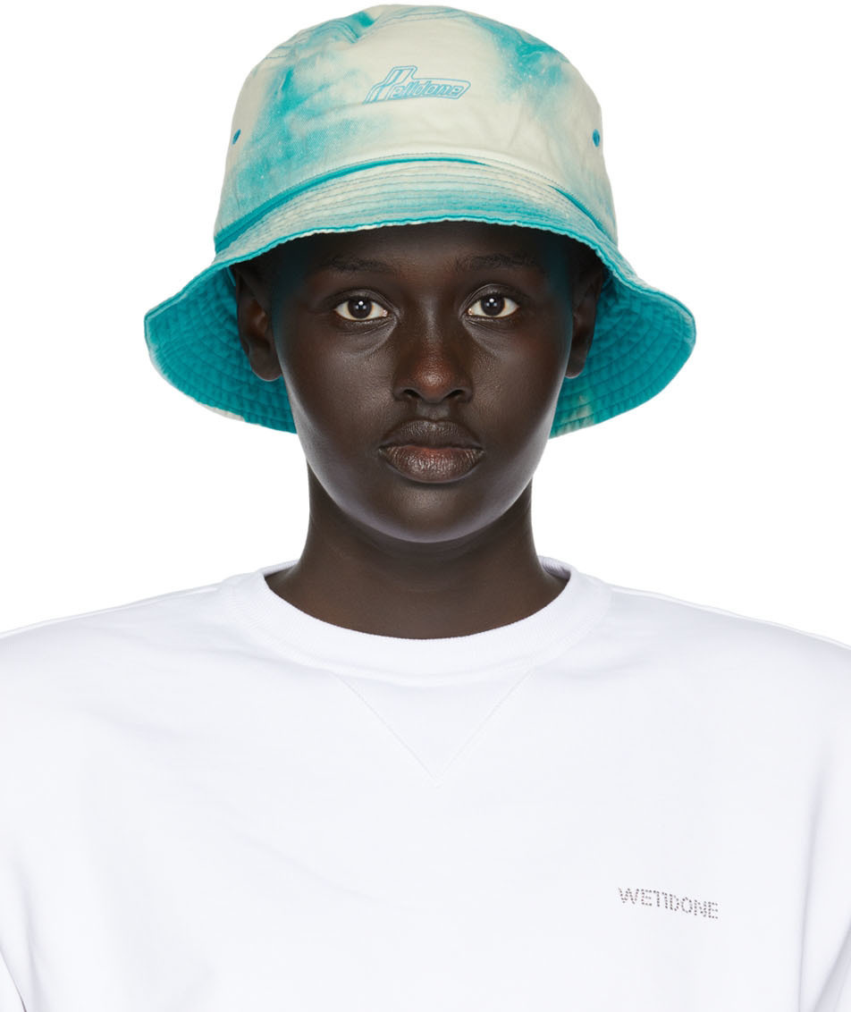 We11done Blue Iridescent Logo Hand-Bleached Bucket Hat We11done