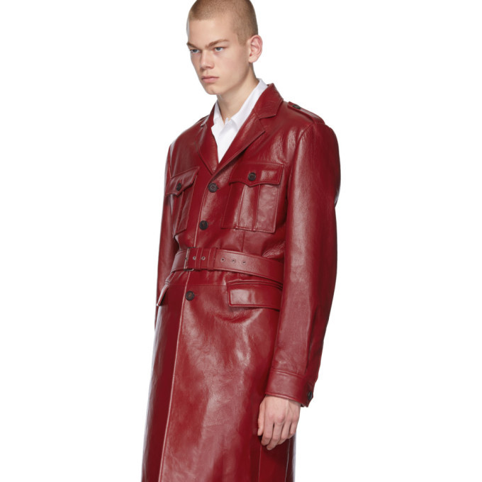 Prada Red Leather Long Jacket Prada