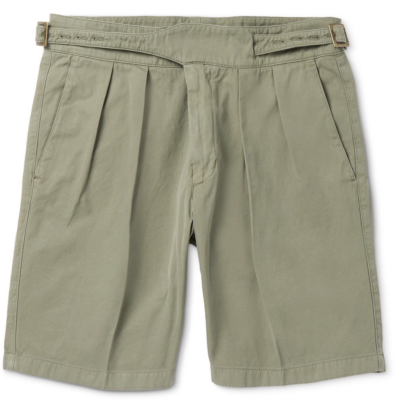 Rubinacci - Manny Garment-Dyed Pleated Cotton-Twill Shorts - Green ...