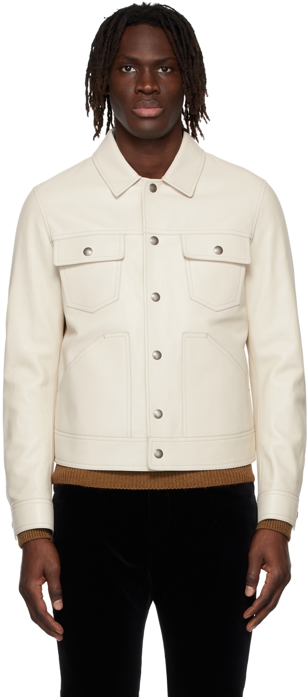 TOM FORD Off-White Western Blouson Leather Jacket TOM FORD