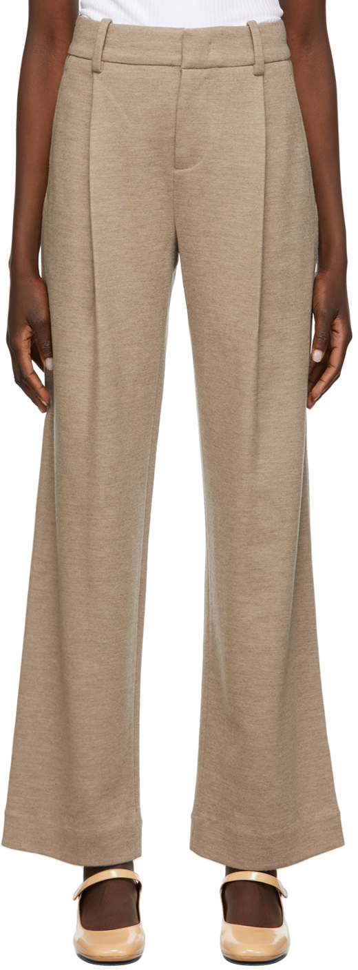 Vince Taupe Pleated Front Wide-Leg 