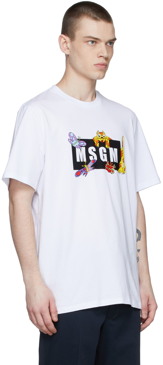 MSGM White Cotton T-Shirt MSGM