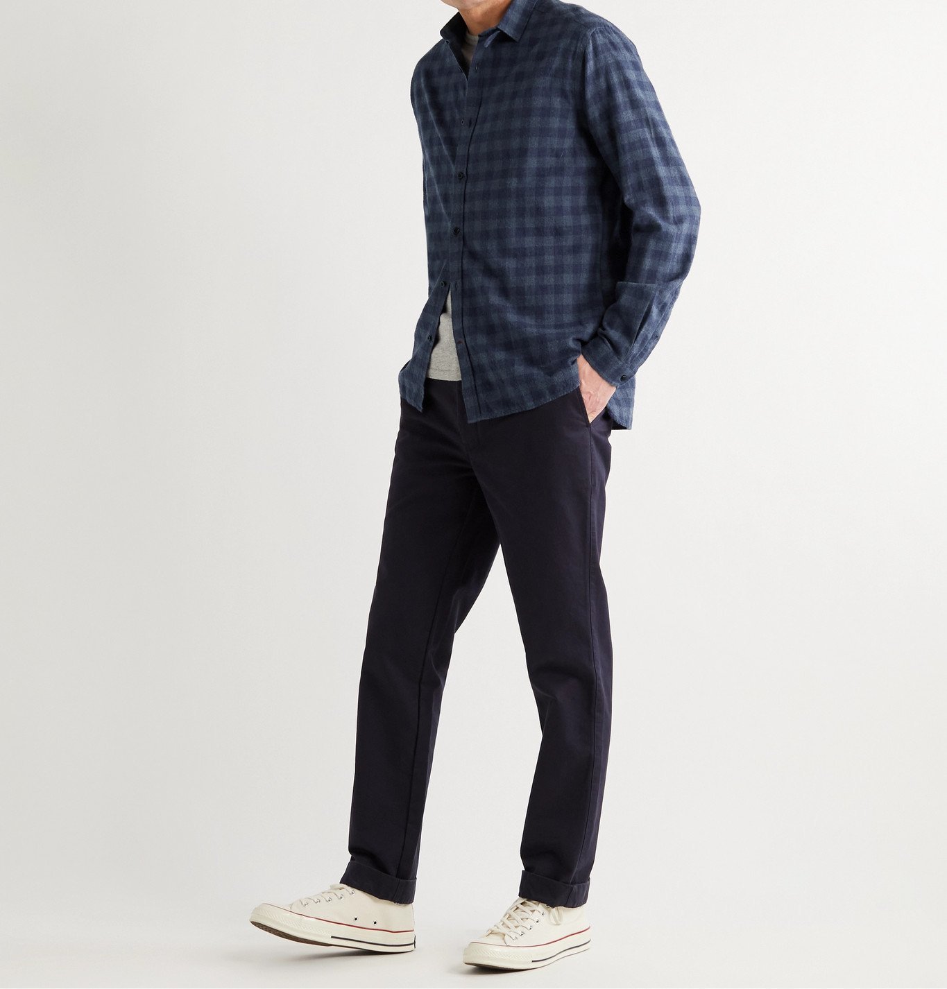 OLIVER SPENCER - Clerkenwell Checked Brushed Cotton-Flannel Shirt - Blue