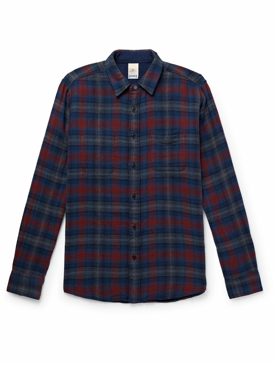 Faherty Reversible Checked Cotton Shirt Blue Faherty