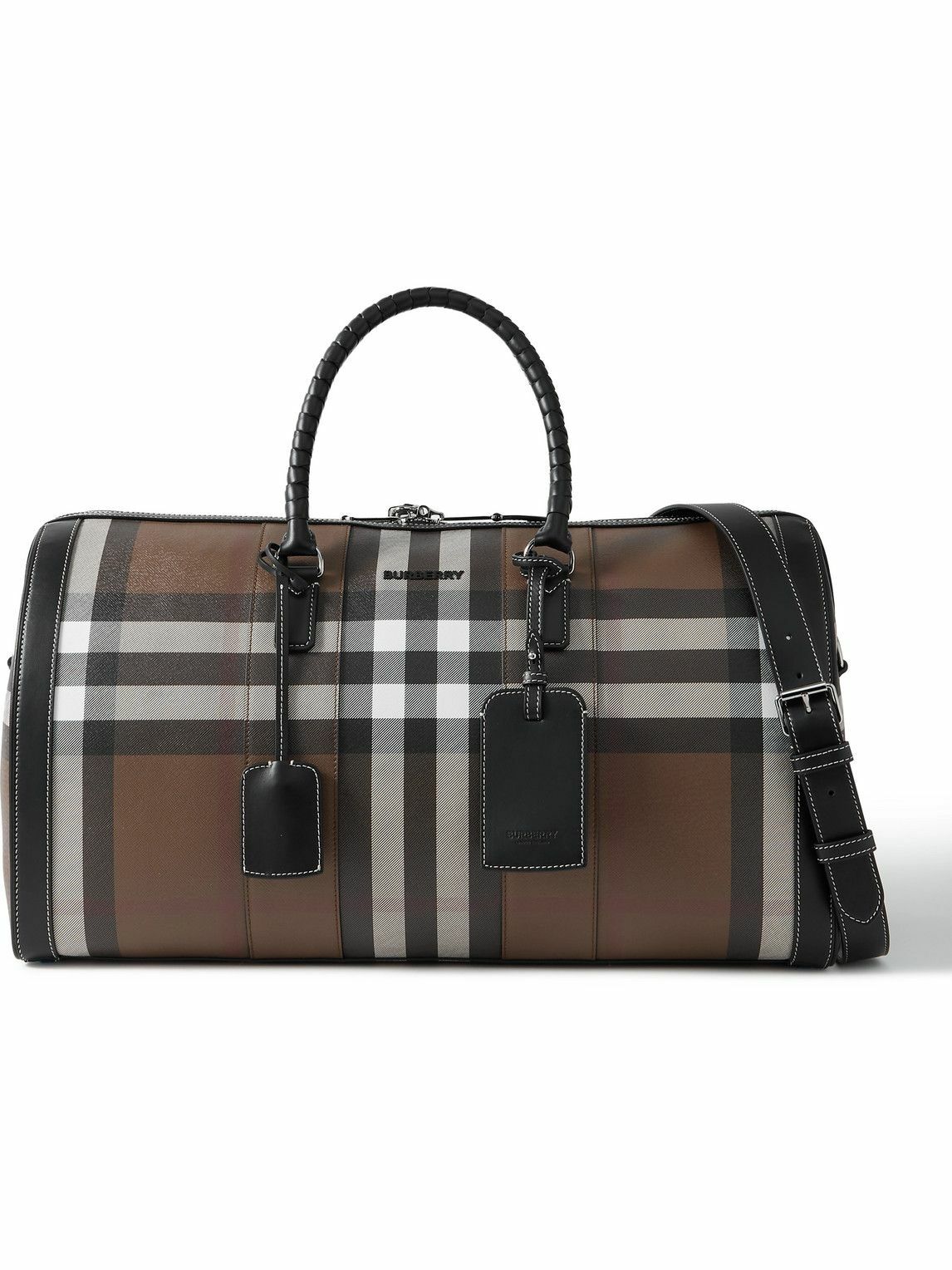Photo: Burberry - Leather-Trimmed Checked E-Canvas Weekend Bag