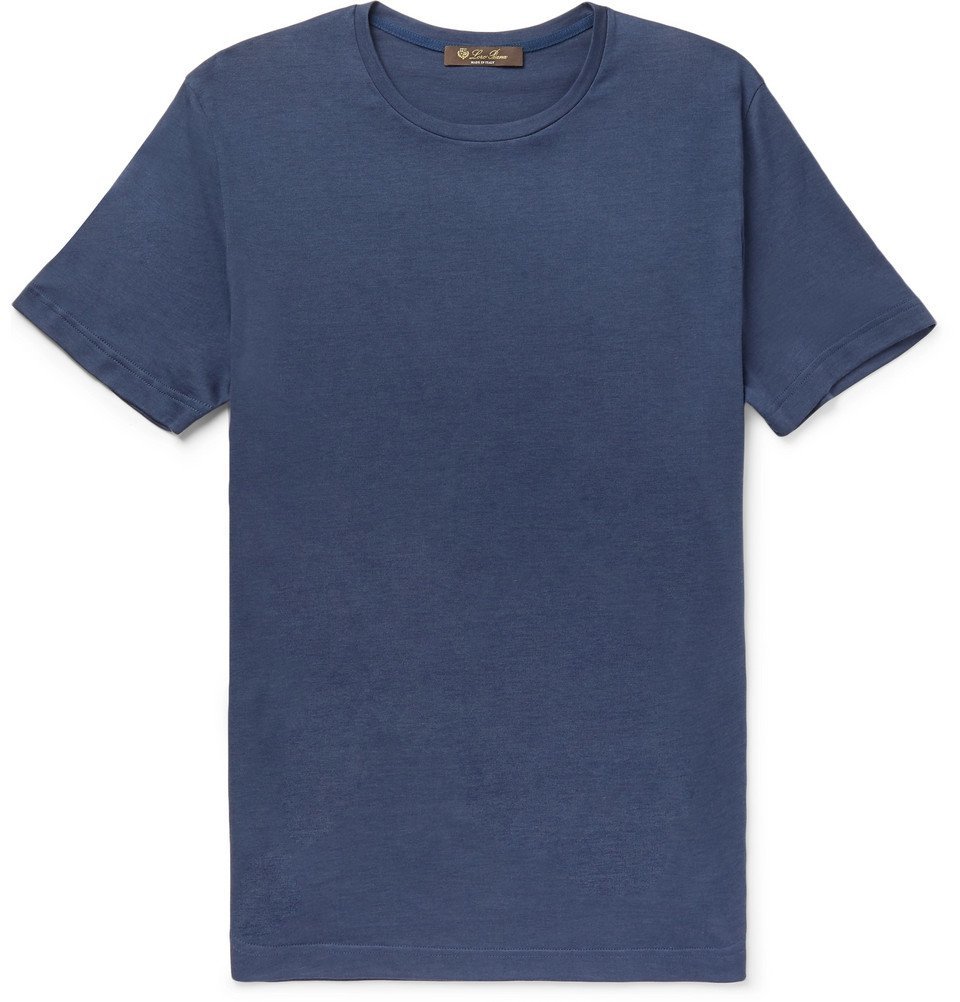 Loro Piana - Silk and Cotton-Blend Jersey T-Shirt - Men - Navy Loro Piana