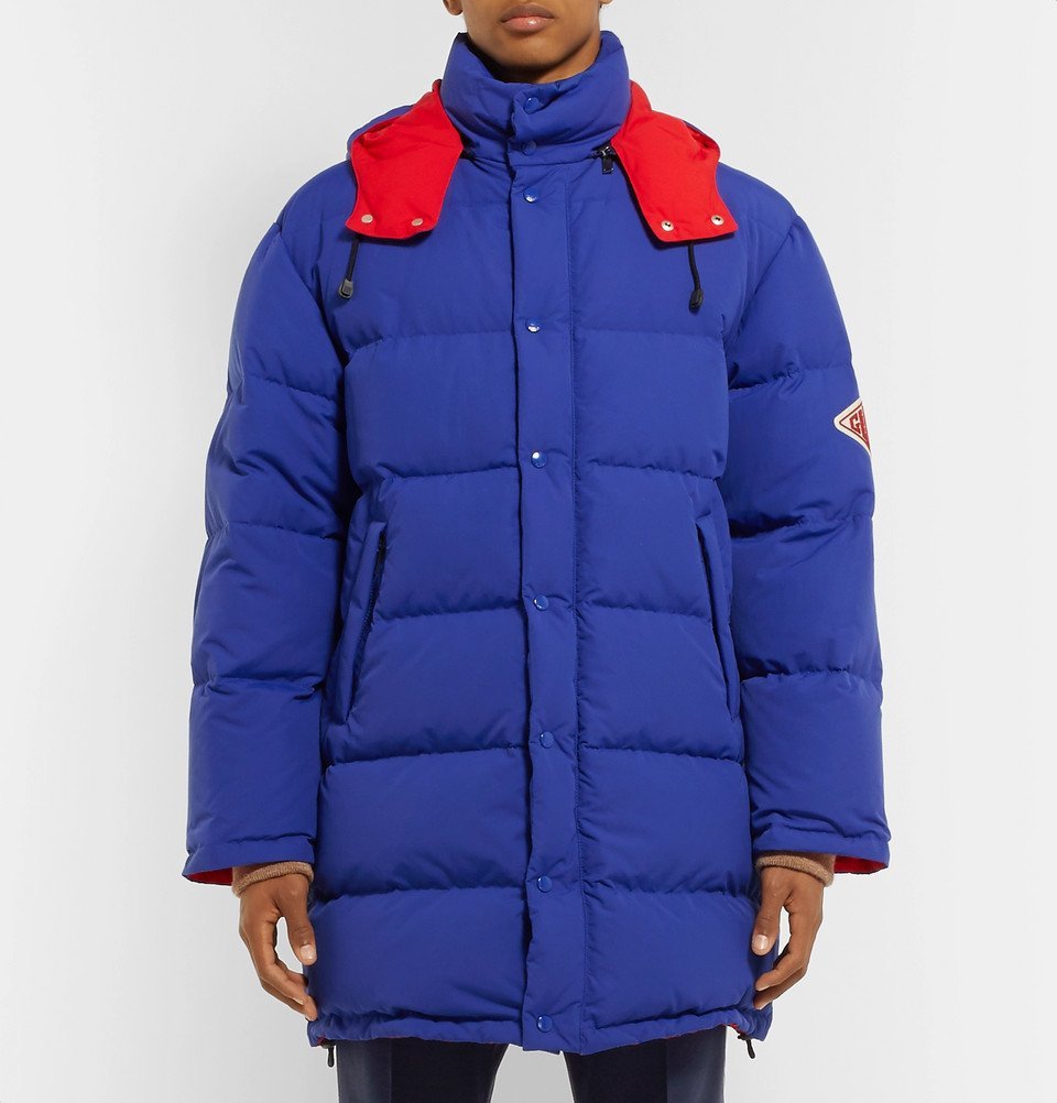 Gucci Logo Appliqued Nylon Quilted Down Jacket Men Blue Gucci