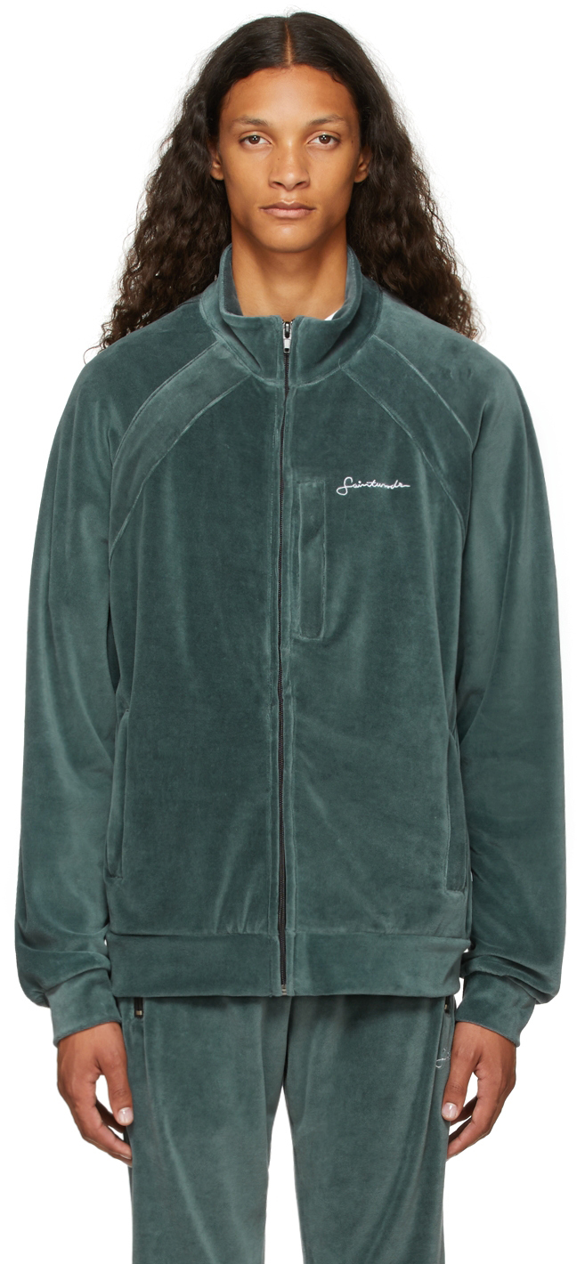 Saintwoods Blue Velour Zip-Up Sweater 