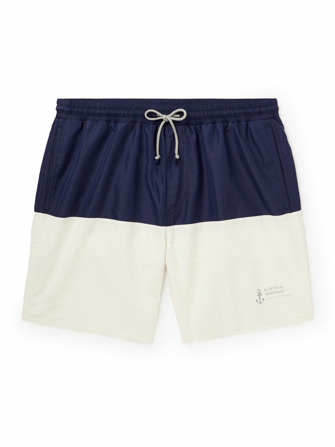 Brunello Cucinelli - Straight-Leg Long-Length Colour-Block Swim Shorts ...