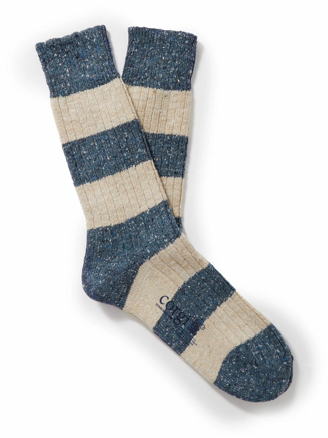 Striped Ribbed Merino WoolBlend Socks Blue