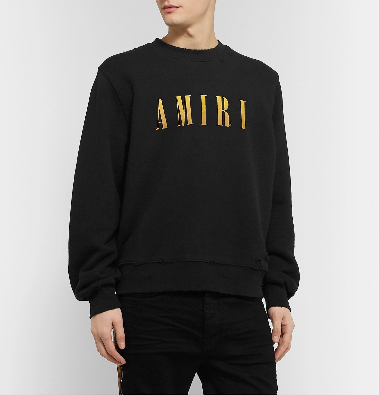 AMIRI - Distressed Logo-Print Loopback Cotton-Jersey Sweatshirt - Black